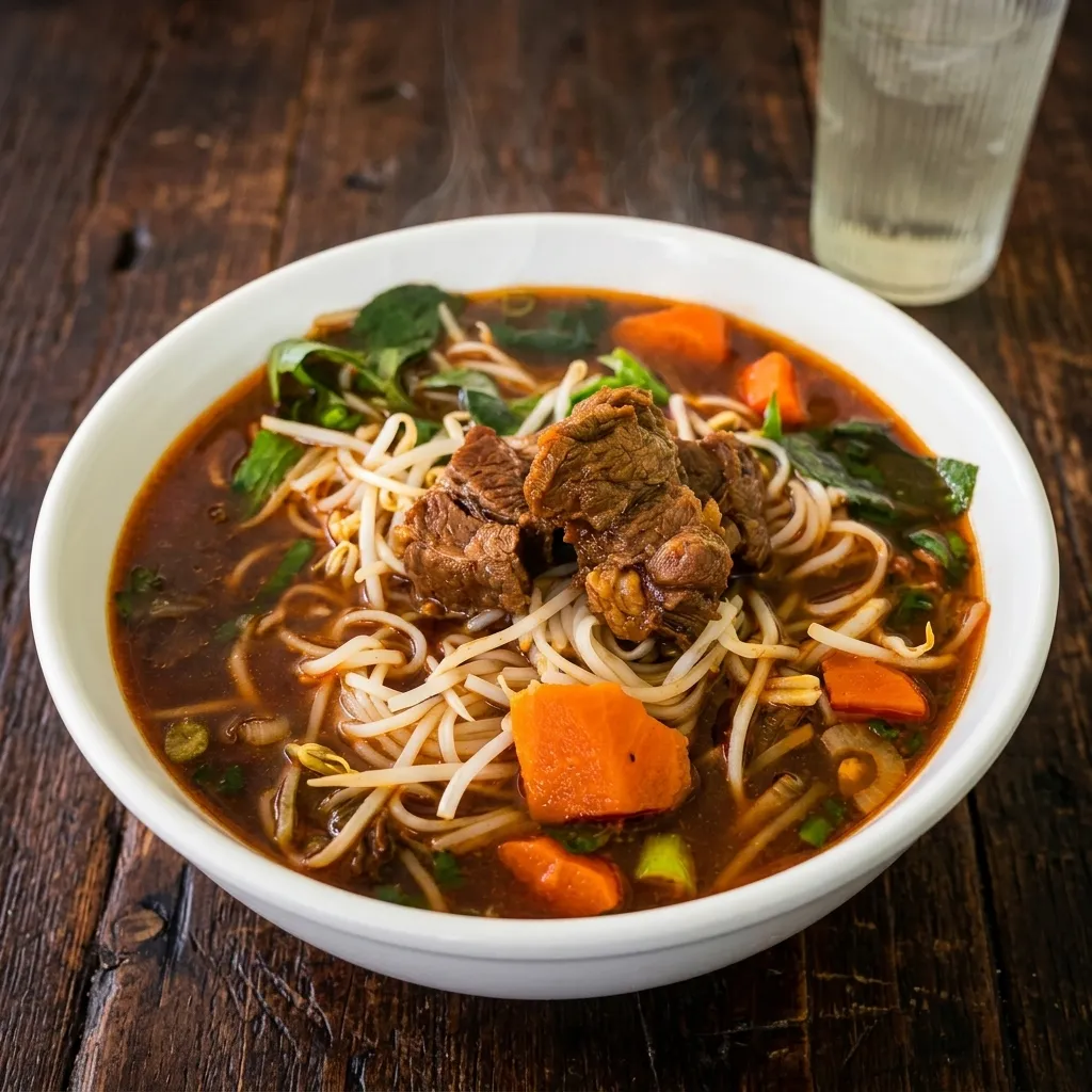 Spicy sate grilled beef noodle soup in Calgary SE